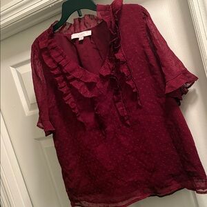 LOFT Deep Red Ruffle Blouse